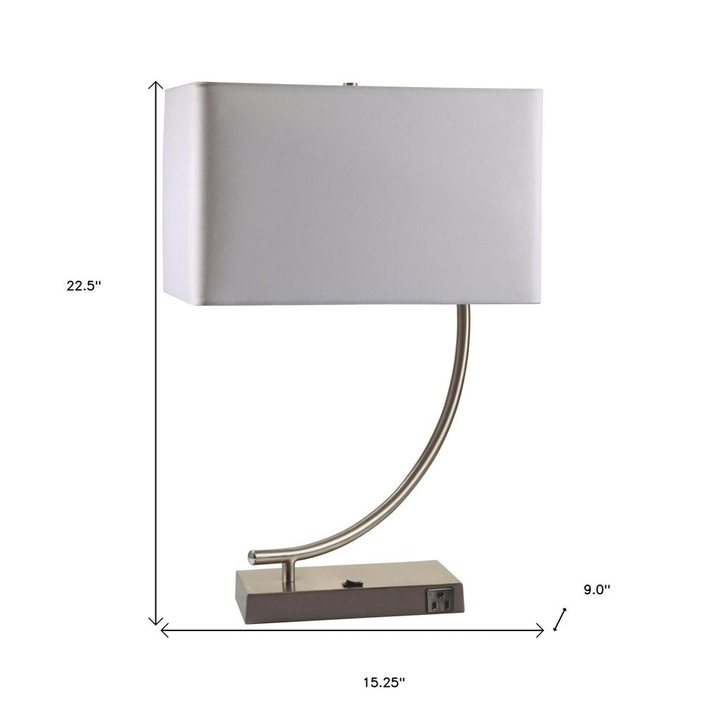 23" Silver Curved Table Lamp With White Rectangle Shade HomeRoots