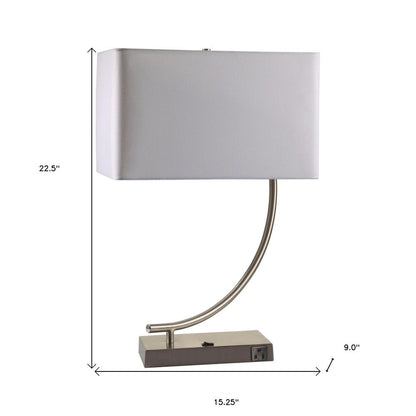 23" Silver Curved Table Lamp With White Rectangle Shade HomeRoots
