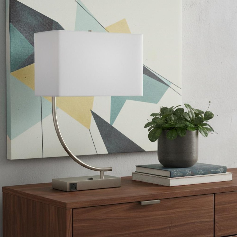 23" Silver Curved Table Lamp With White Rectangle Shade HomeRoots
