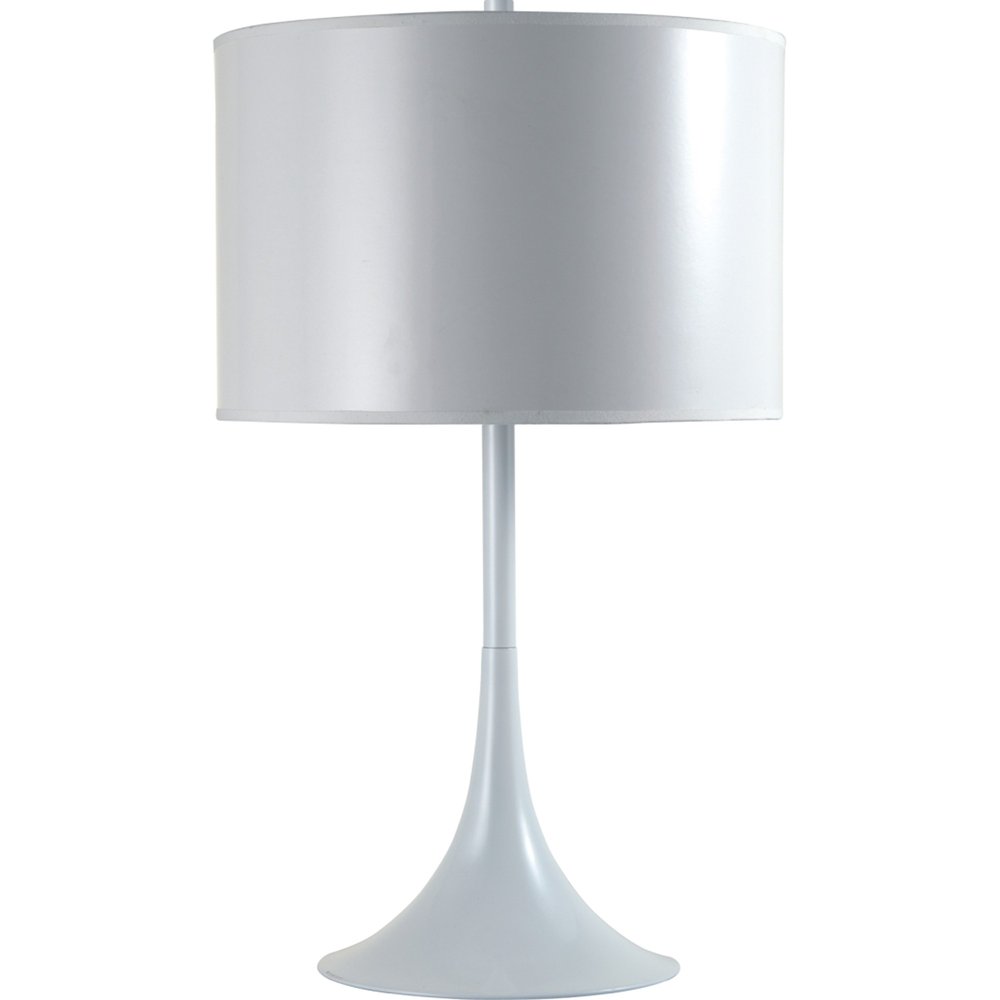 25" White Metal Table Lamp With White Classic Drum Shade — view 1