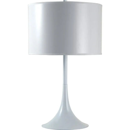 25" White Metal Table Lamp With White Classic Drum Shade HomeRoots