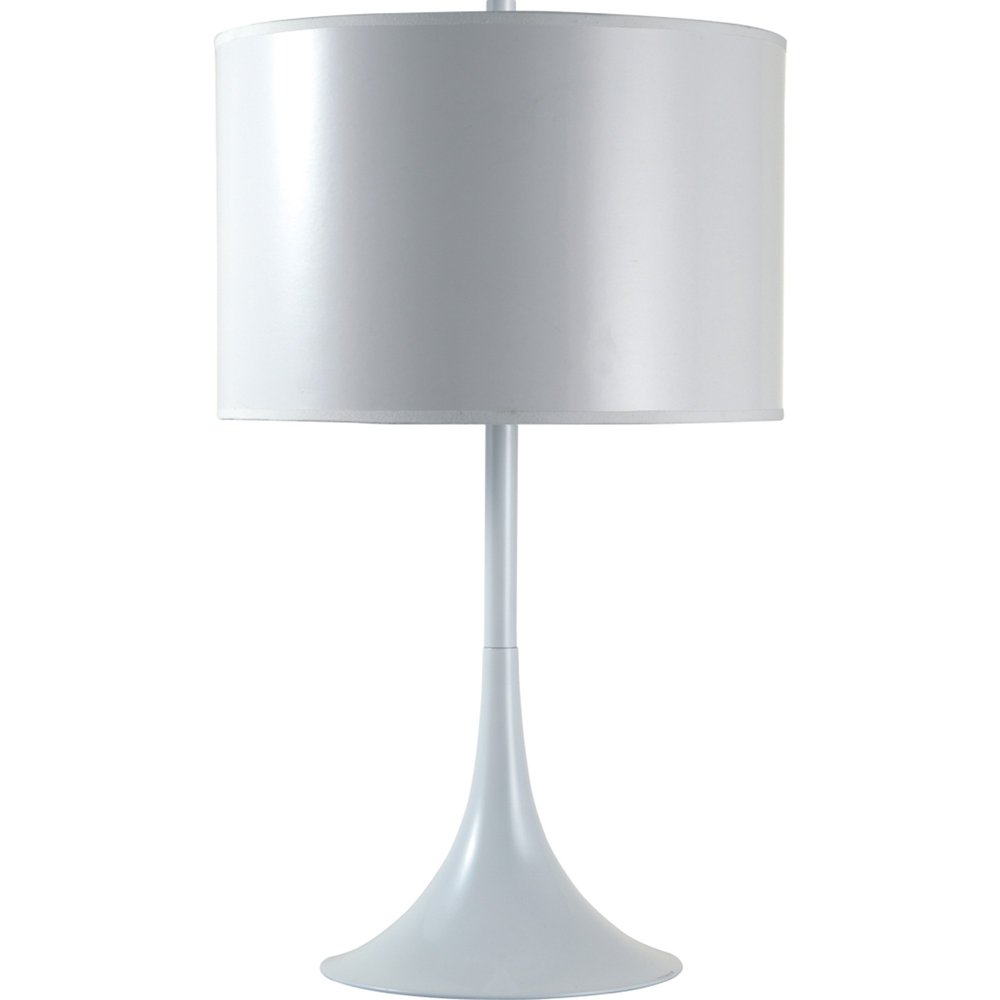 25" White Metal Table Lamp With White Classic Drum Shade — view 2