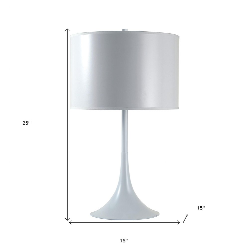 25" White Metal Table Lamp With White Classic Drum Shade — view 5