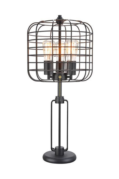 27" Black Metal Industrial Cage Design Three Light Table Lamp