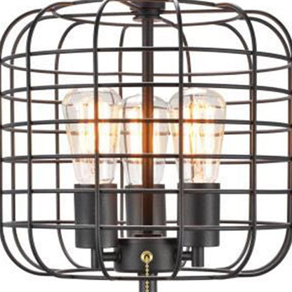 27" Black Metal Industrial Cage Design Three Light Table Lamp