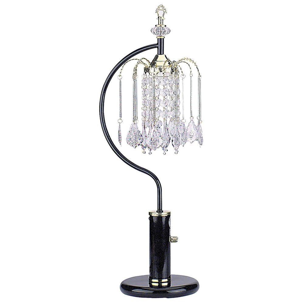 27" Black and Gold Metal Faux Crystal Chandelier Table Lamp HomeRoots
