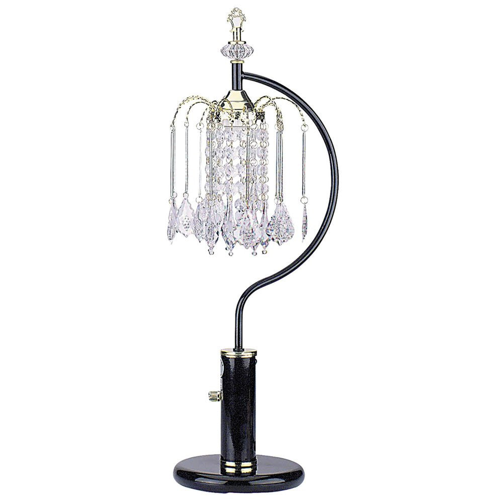 27" Black and Gold Metal Faux Crystal Chandelier Table Lamp HomeRoots