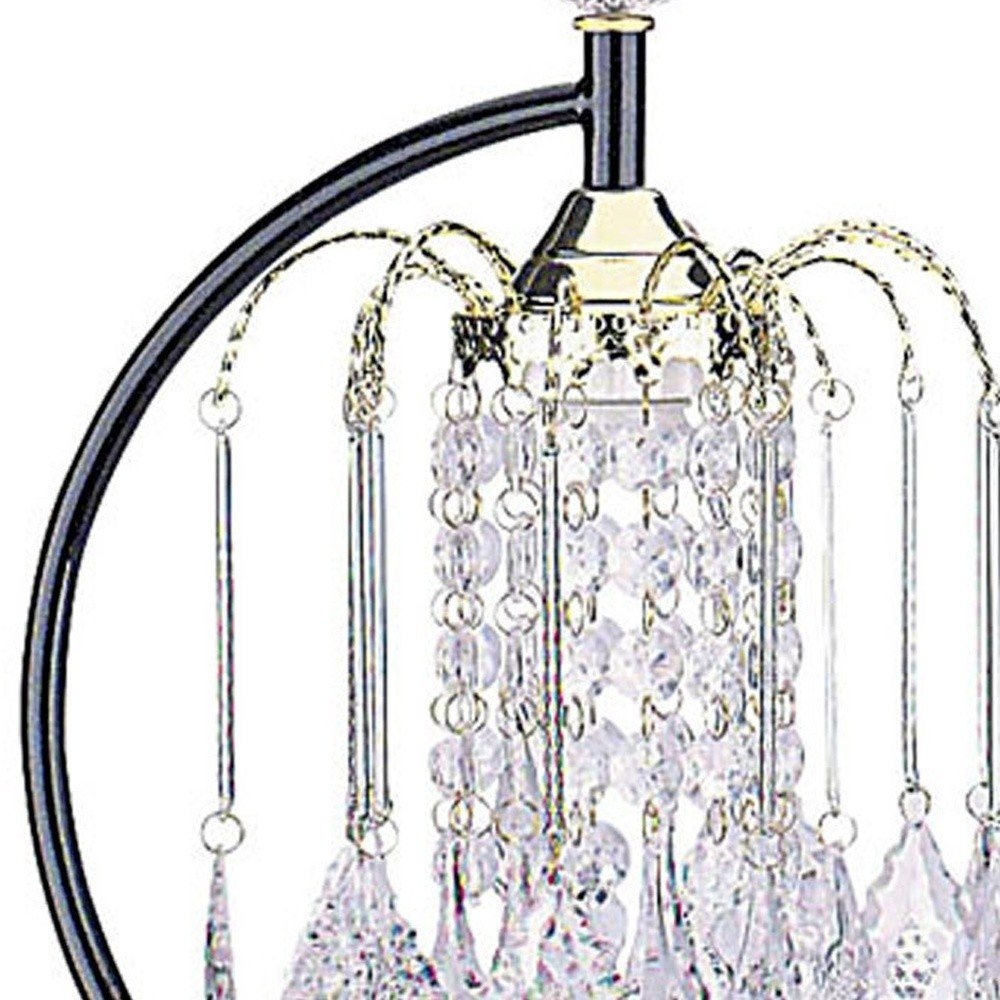 27" Black and Gold Metal Faux Crystal Chandelier Table Lamp HomeRoots