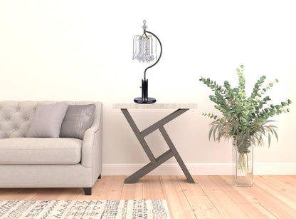 27" Black and Gold Metal Faux Crystal Chandelier Table Lamp HomeRoots