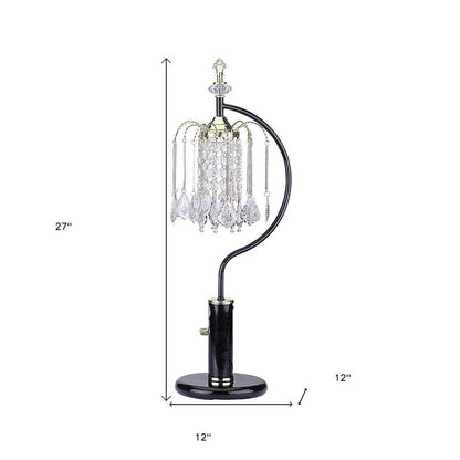 27" Black and Gold Metal Faux Crystal Chandelier Table Lamp HomeRoots
