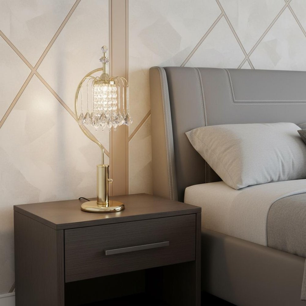27" Gold Metal Chandelier Faux Crystal Table Lamp HomeRoots