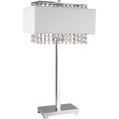 28" Silver Table Lamp With Faux Crystals and White Rectangle Shade