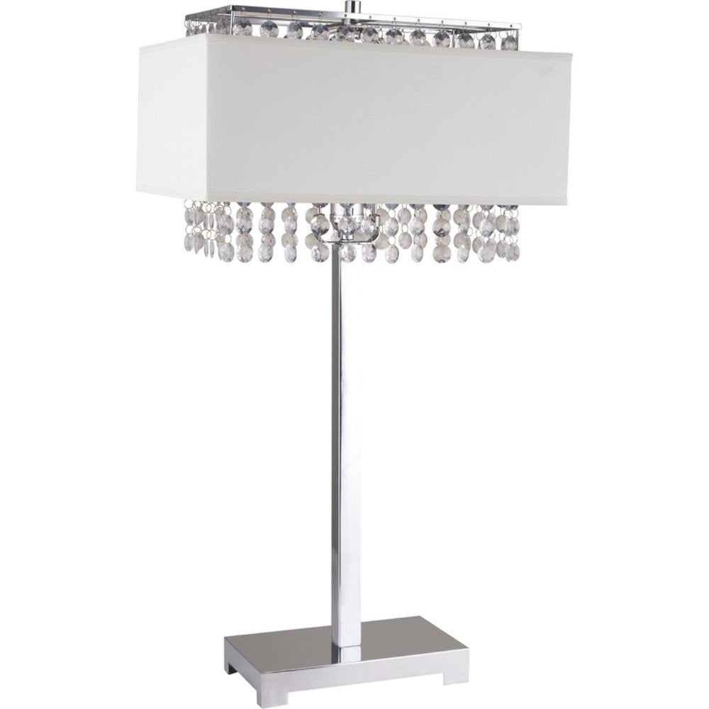 28" Silver Table Lamp With Faux Crystals and White Rectangle Shade — view 1