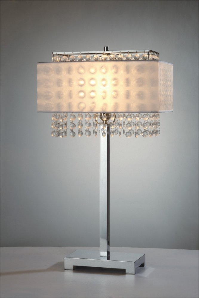 28" Silver Table Lamp With Faux Crystals and White Rectangle Shade — view 2