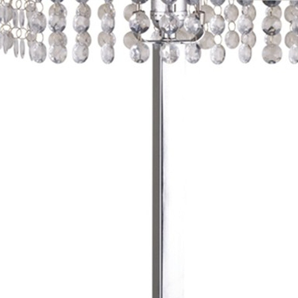 28" Silver Table Lamp With Faux Crystals and White Rectangle Shade