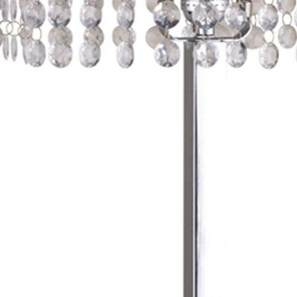 28" Silver Table Lamp With Faux Crystals and White Rectangle Shade — view 4