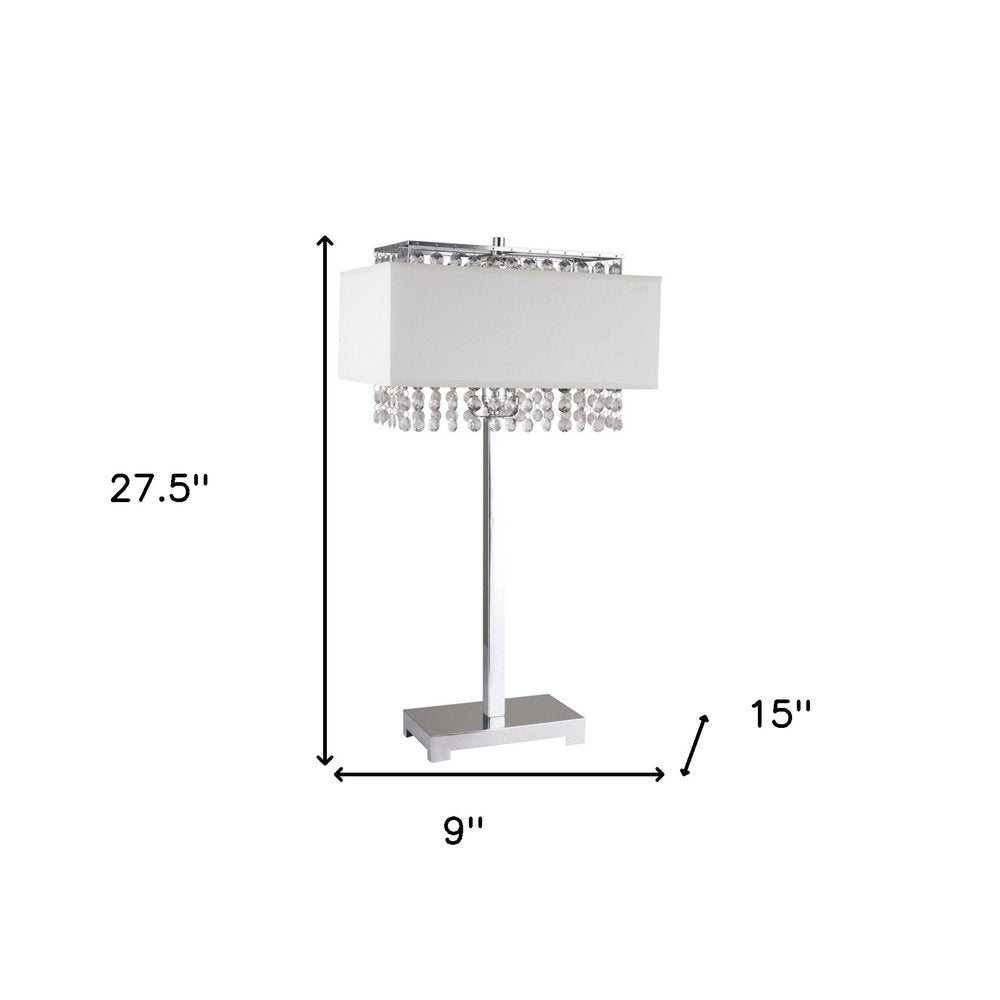 28" Silver Table Lamp With Faux Crystals and White Rectangle Shade HomeRoots