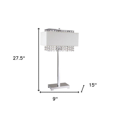 28" Silver Table Lamp With Faux Crystals and White Rectangle Shade HomeRoots