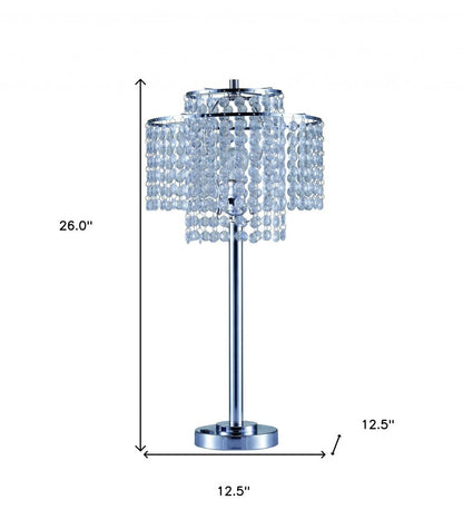 26" Silver Glam Two Tier Chandelier USB Table Lamp HomeRoots