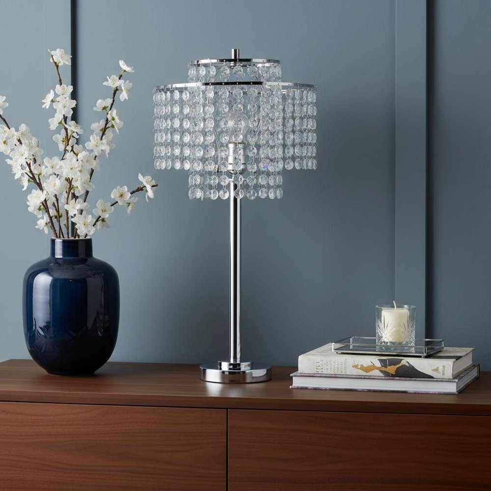 26" Silver Glam Two Tier Chandelier USB Table Lamp HomeRoots