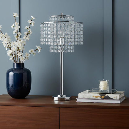 26" Silver Glam Two Tier Chandelier USB Table Lamp HomeRoots