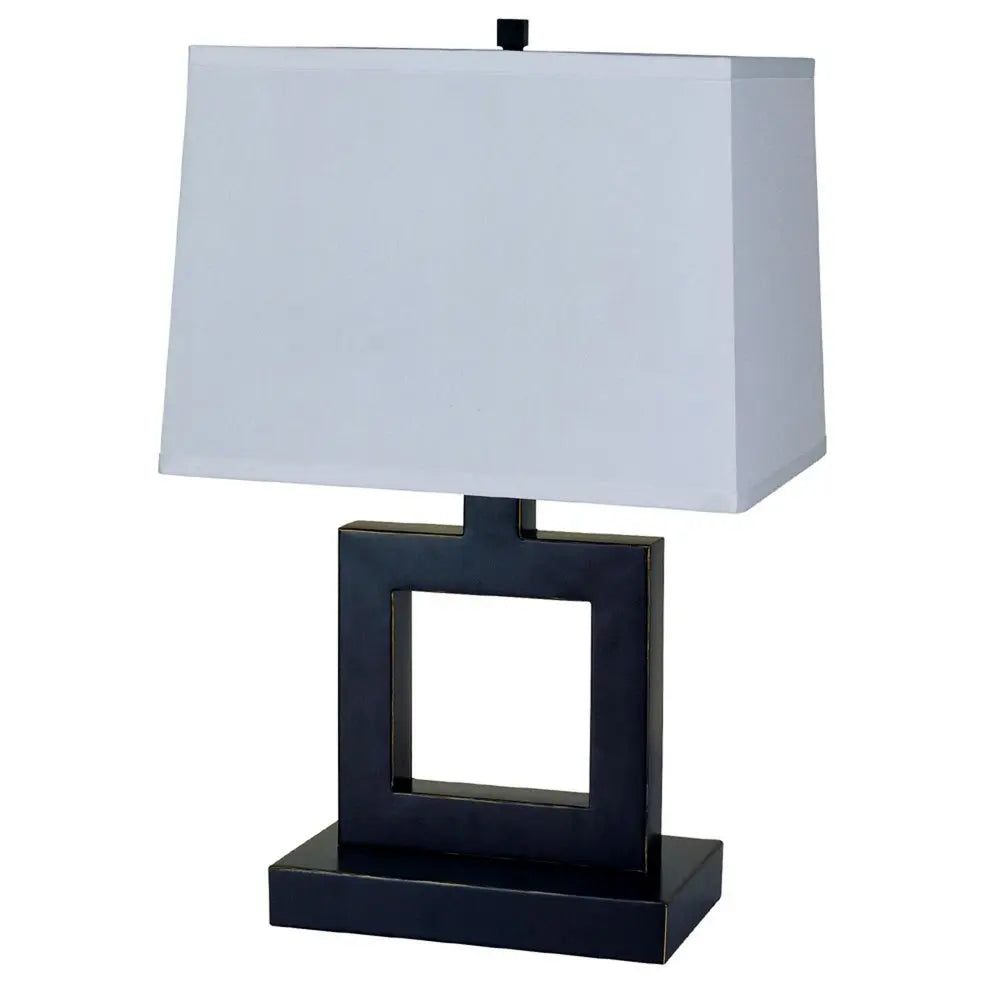 22" Bronze Open Square Table Lamp With White Rectangle Shade HomeRoots