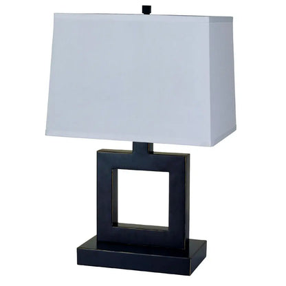 22" Bronze Open Square Table Lamp With White Rectangle Shade HomeRoots