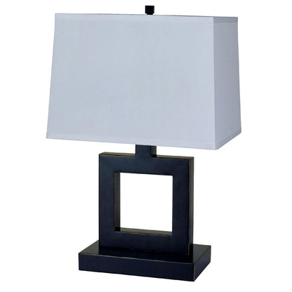 22" Bronze Open Square Table Lamp With White Rectangle Shade HomeRoots