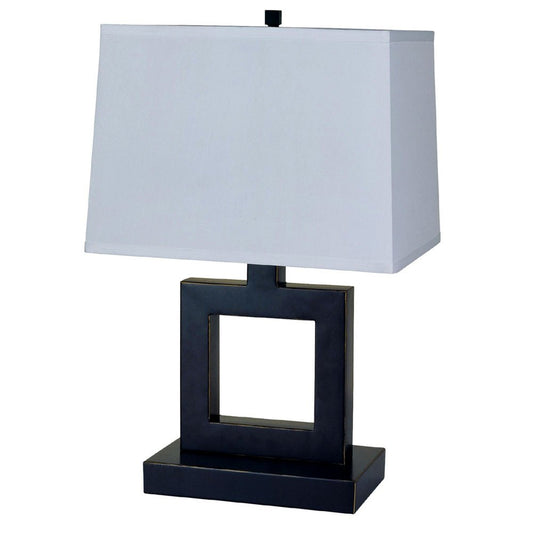 22" Bronze Open Square Table Lamp With White Rectangle Shade HomeRoots