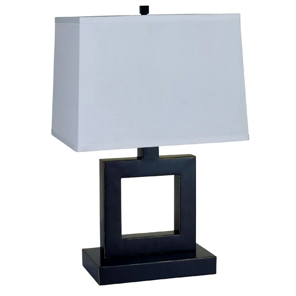 22" Bronze Open Square Table Lamp With White Rectangle Shade HomeRoots