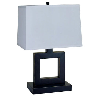 22" Bronze Open Square Table Lamp With White Rectangle Shade HomeRoots