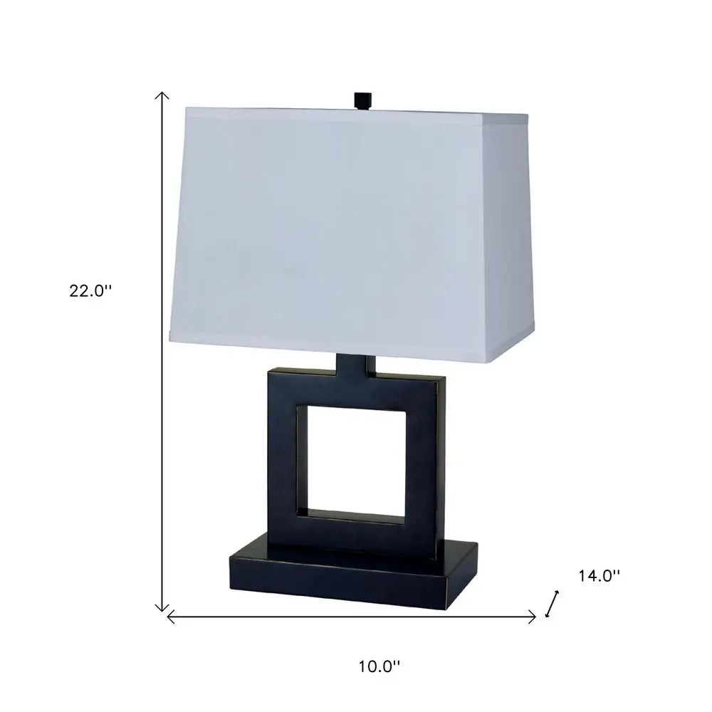 22" Bronze Open Square Table Lamp With White Rectangle Shade HomeRoots