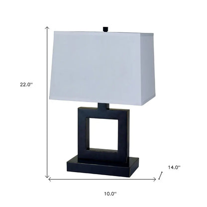 22" Bronze Open Square Table Lamp With White Rectangle Shade HomeRoots