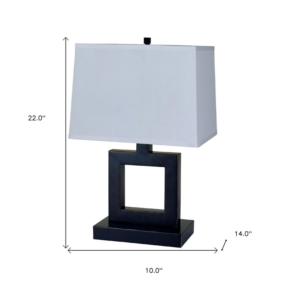 22" Bronze Open Square Table Lamp With White Rectangle Shade HomeRoots
