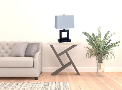 22" Bronze Open Square Table Lamp With White Rectangle Shade HomeRoots