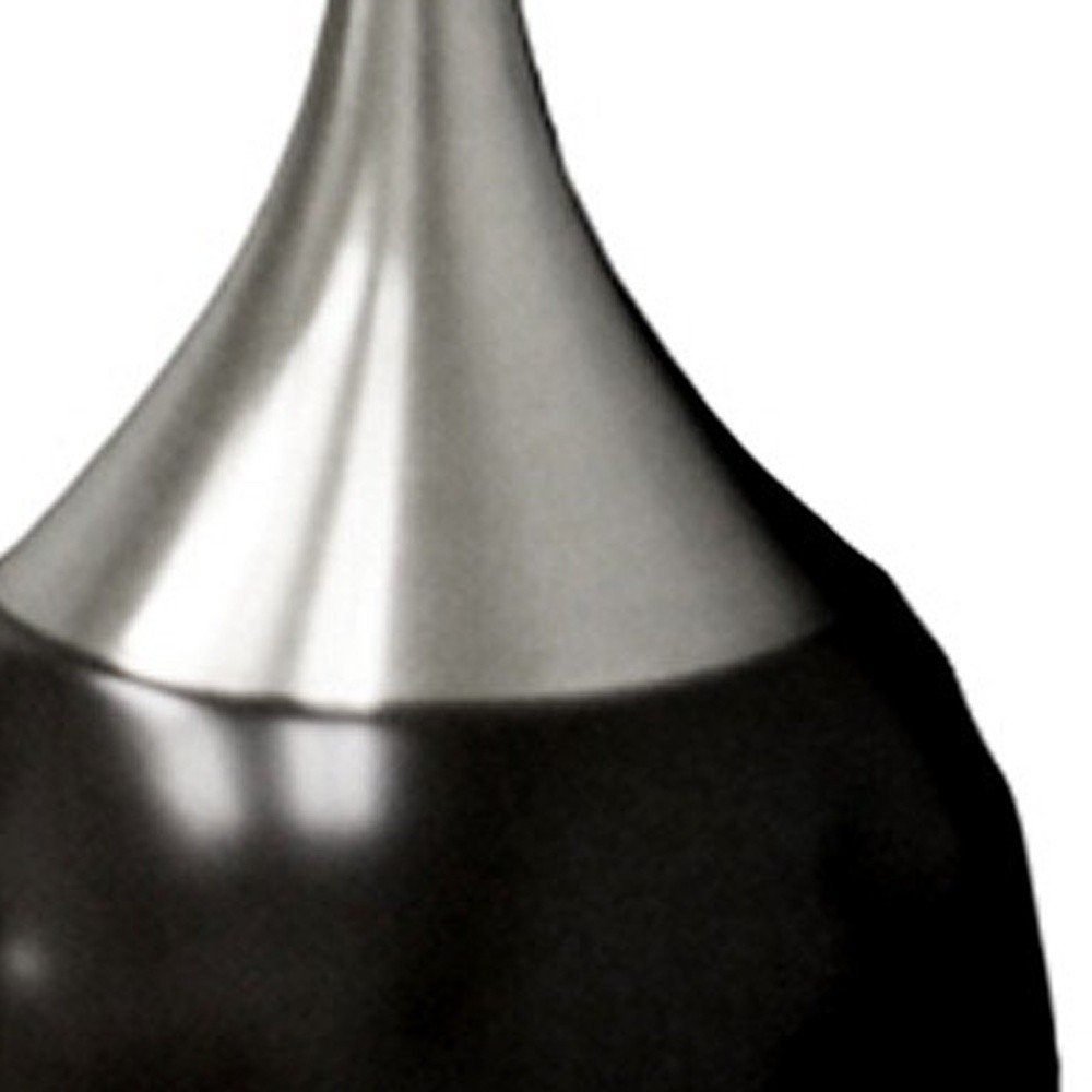 25" Black and Silver Gourd Table Lamp With White Tapered Drum Shade HomeRoots