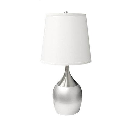 25" Silver Metal Gourd Table Lamp With White Tapered Drum Shade HomeRoots