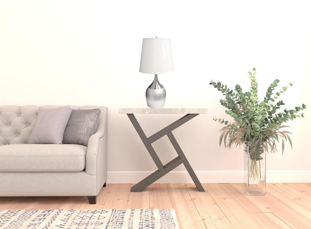 25" Silver Metal Gourd Table Lamp With White Tapered Drum Shade HomeRoots