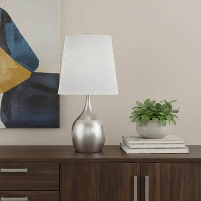 25" Silver Metal Gourd Table Lamp With White Tapered Drum Shade HomeRoots