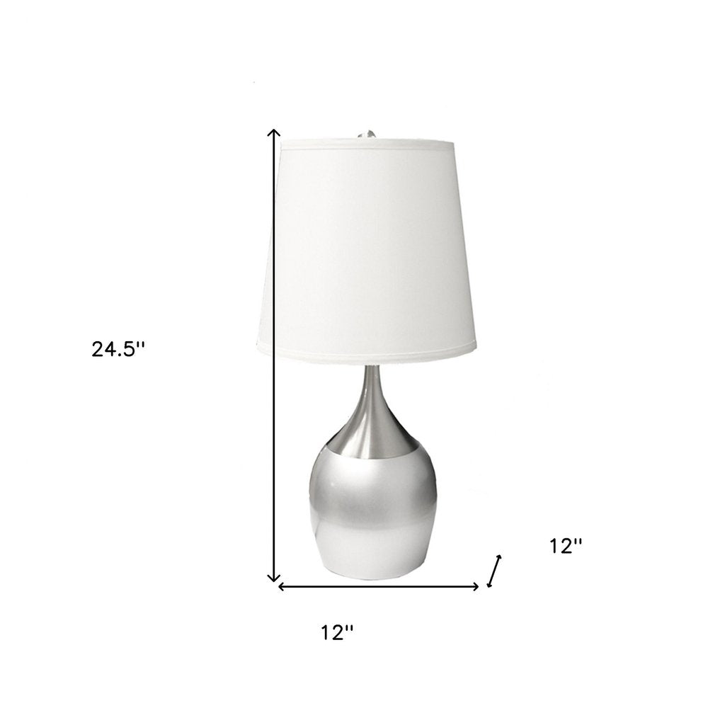 25" Silver Metal Gourd Table Lamp With White Tapered Drum Shade HomeRoots