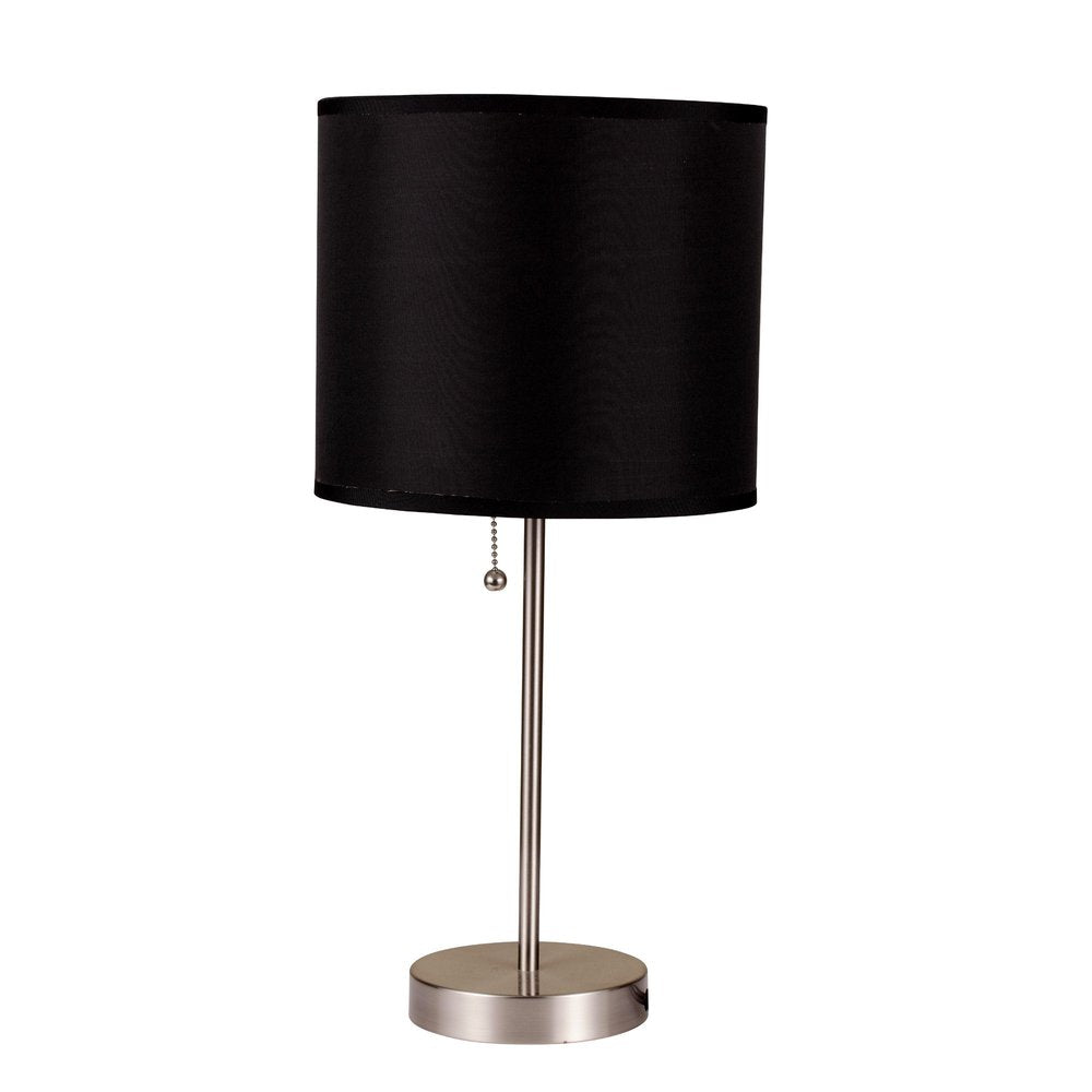 16" Silver Metal Candlestick Table Lamp With Black Classic Drum Shade — view 1