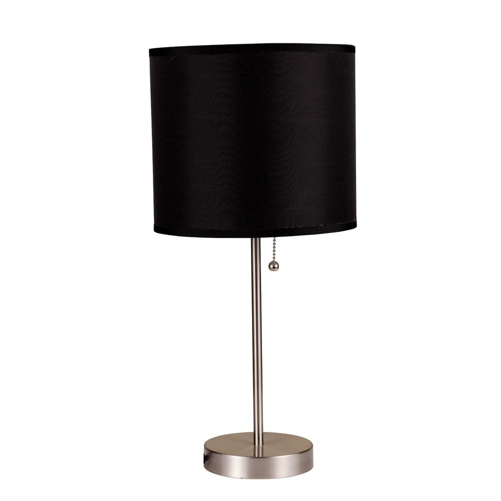 16" Silver Metal Candlestick Table Lamp With Black Classic Drum Shade — view 2