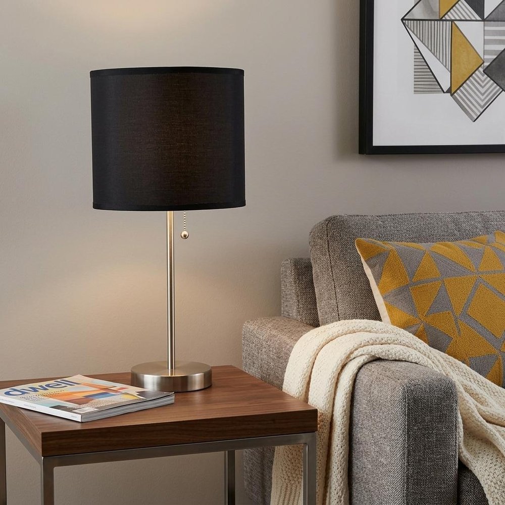 16" Silver Metal Candlestick Table Lamp With Black Classic Drum Shade HomeRoots