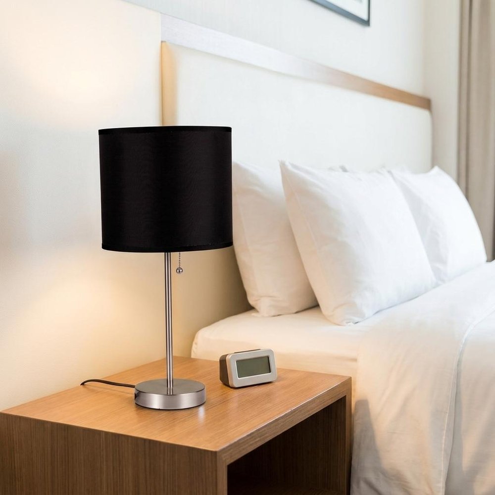16" Silver Metal Candlestick Table Lamp With Black Classic Drum Shade HomeRoots