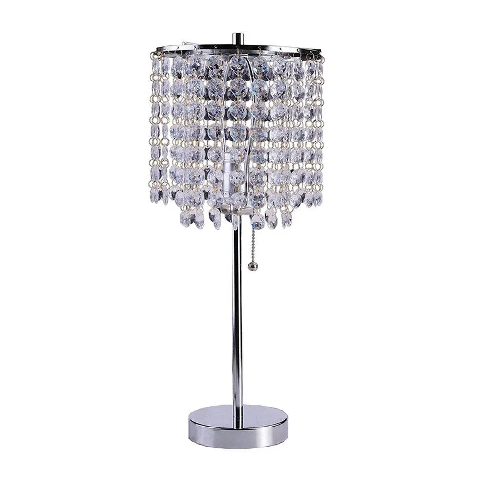 20" Silver Metal Bedside Table Lamp With Clear Drum Shade HomeRoots