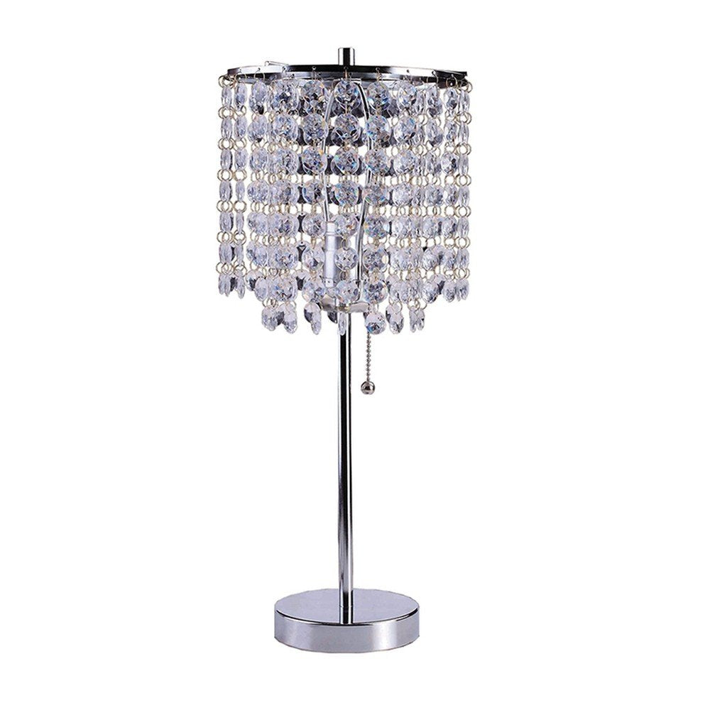 20" Silver Metal Bedside Table Lamp With Clear Drum Shade HomeRoots