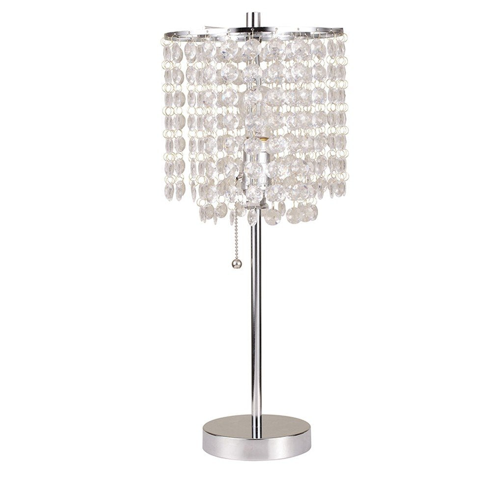 20" Silver Metal Bedside Table Lamp With Clear Drum Shade — view 2