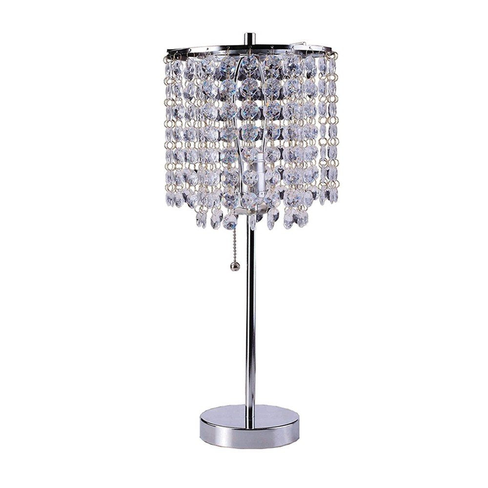 20" Silver Metal Bedside Table Lamp With Clear Drum Shade HomeRoots