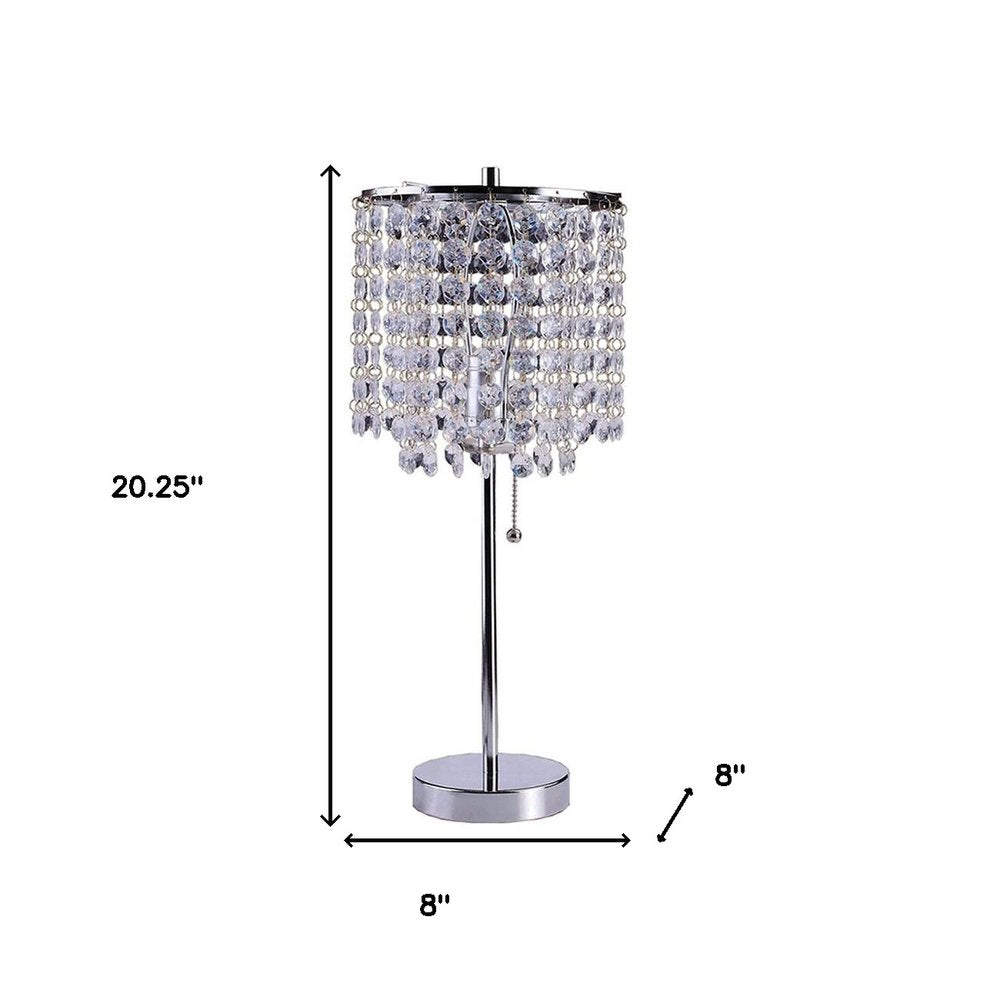 20" Silver Metal Bedside Table Lamp With Clear Drum Shade — view 5
