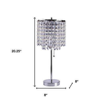 20" Silver Metal Bedside Table Lamp With Clear Drum Shade HomeRoots